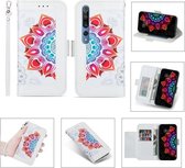 Voor Xiaomi Mi 10 Pro Afdrukken Tweekleurig Half Mandala-patroon Dubbelzijdige magnetische gesp Horizontale flip lederen tas met houder & kaartsleuven & portemonnee & fotolijst & lanyard (wit