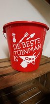 Emmer - Tekst - 5 liter -De beste tuinman is opa - Rood - Kado - Gift