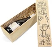 Wijnkistje hout - Schuifdeksel - Unieke wijn bedrukking - inclusief houtwol