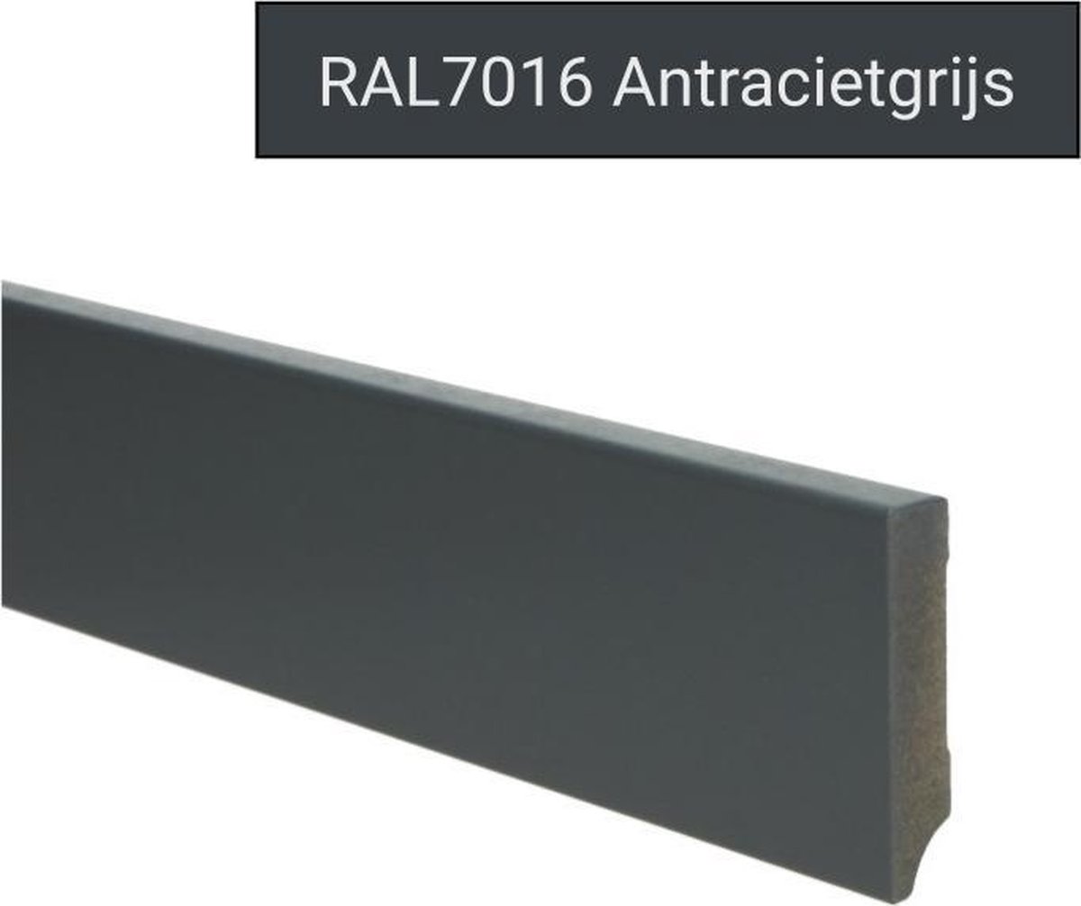 Hoge plinten - MDF - Moderne plint 70x15 mm - Grijs - Voorgelakt - RAL 7016 - Per 5 stuks 2,4m