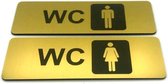 Deurbordje Toilet - WC bordjes – Tekstbord WC – Toilet bordje – WC - Bordje – Heren Dames Toilet – Man Vrouw - Geborsteld Goud Look – Pictogram – Set van 2 - Zelfklevend - 5 cm x 1