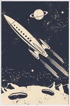 JUNIQE - Poster in kunststof lijst Space Rocket II -20x30 /Blauw