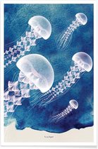 JUNIQE - Poster Jellyfish -20x30 /Blauw & Wit