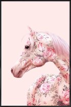 JUNIQE - Poster in kunststof lijst Floral Horse -40x60 /Roze