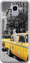 Samsung Galaxy J6 2018 siliconen hoesje - Lama in taxi - Soft Case Telefoonhoesje - Grijs - Print