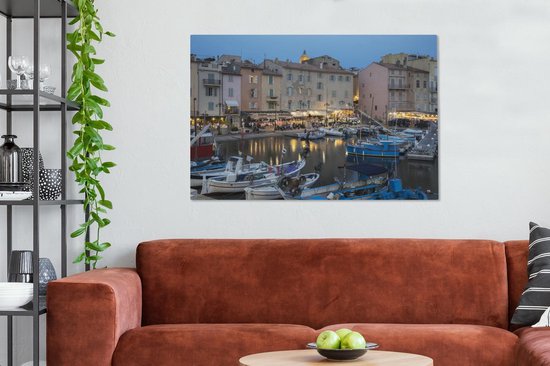 Le port de Saint-Tropez au crépuscule en France Toile 120x80 cm - Tirage photo sur Toile (Décoration murale salon / chambre) / Villes européennes Peintures sur toile