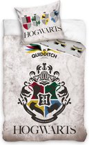 Harry Potter Zweinstein- Quidditch- Color Logo- Dekbedovertrek - Eenpersoons - 140x200 cm -katoen- Reversible- kussen 65x65cm