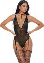 Sweet Dot Teddy with Garter Straps - Black