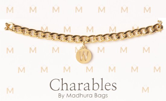 Charables by Madhura Bags Armband Elegance Goud – Waterproof – Hypoallergeen – RVS - Naamletter W