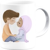 mok i love you hijab - mok liefdeskoppel voor bruiloft, verloving, verjaardag, valentijn, jubileum of huwelijksuitnodiging, I Love you, Romantische momenten - personaliseerbaar