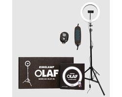 OLAF RREMIUM Ringlamp - Ringlight - 10inch - Standaard/statief - 186cm - LED verlichting - Make-Up lamp - Selfielamp - Studiolamp - Influencer - Youtube - Instagram - Telefoon - Telefoonhouder- Fotografie -Afstandsbediening - TikToklamp - Vloglamp