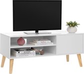 lowboard in Scandinavische stijl, tv-plank, tv-tafel, tv-meubel, voor je flatscreen, gameconsoles, woonkamer, kantoor, wit LTV09WT