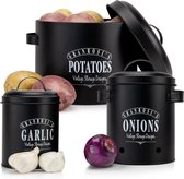 Klarstein Granrosi Georgia voorraadpotten - set van 3: voor knoflook, uien en aardappelen -  klassieke retro-look - emaille-staalplaat