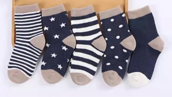 5 paar New born Baby sokken - set babysokjes - 0-6 maanden - donkerblauwe babysokken - multipack