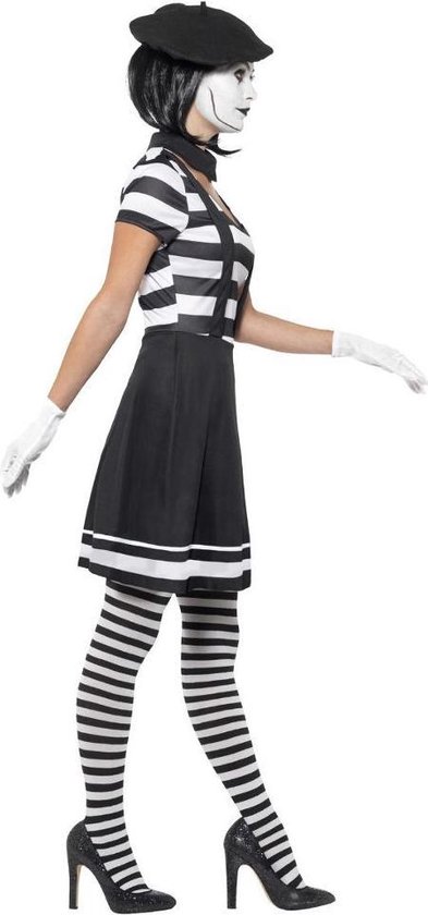SMIFFYS - Zwart en wit mime kostuum met schmink voor vrouwen - Volwassenen kostuums