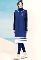 Hasema Dames Hijab Badpak Zwemset met Zwem Legging en Zwem Hoofddoek + Zwemkap Marine Blauw Maatt M