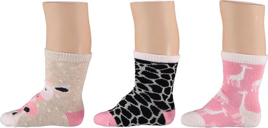 6-pack - Baby meisjes sokken giraf - (1-2 jaar) - dreumes sokjes - Merkloos