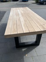 Eiken tuintafel Stretto 6 met onderstel Due | 6-8 persoons 2.40 x 1.00 | tafelblad 3+3cm dikte | Gratis serveerplateau t.w.v. € 179,95 | Quattro Design