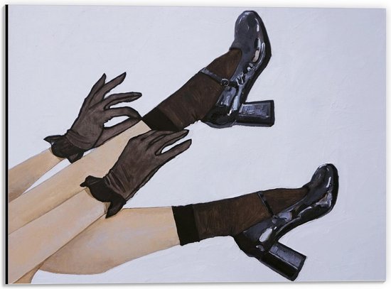 Dibond - Schilderij van Sierlijke Benen met Zwarte Aankleding - 40x30cm Foto op Aluminium (Wanddecoratie van metaal)