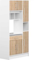 Keukenmeubel MADY - 5 kasten & 1 lade - Wit en eiken L 91 cm x H 180 cm x D 40 cm