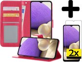 Samsung A32 5G Hoesje Book Case Met 2x Screenprotector - Samsung Galaxy A32 5G Case Wallet Cover - Samsung A32 5G Hoesje Met 2x Screenprotector - Donker Roze