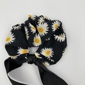 BroVari Scrunchies - Set - Bloemen Groen/Geel,Zwart - 3 stuks - Met Lint