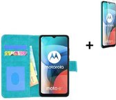 Motorola Moto E7 Hoesje - Motorola Moto E7 Screenprotector - Motorola Moto E7 Hoes Wallet Bookcase Turquoise + Screenprotector