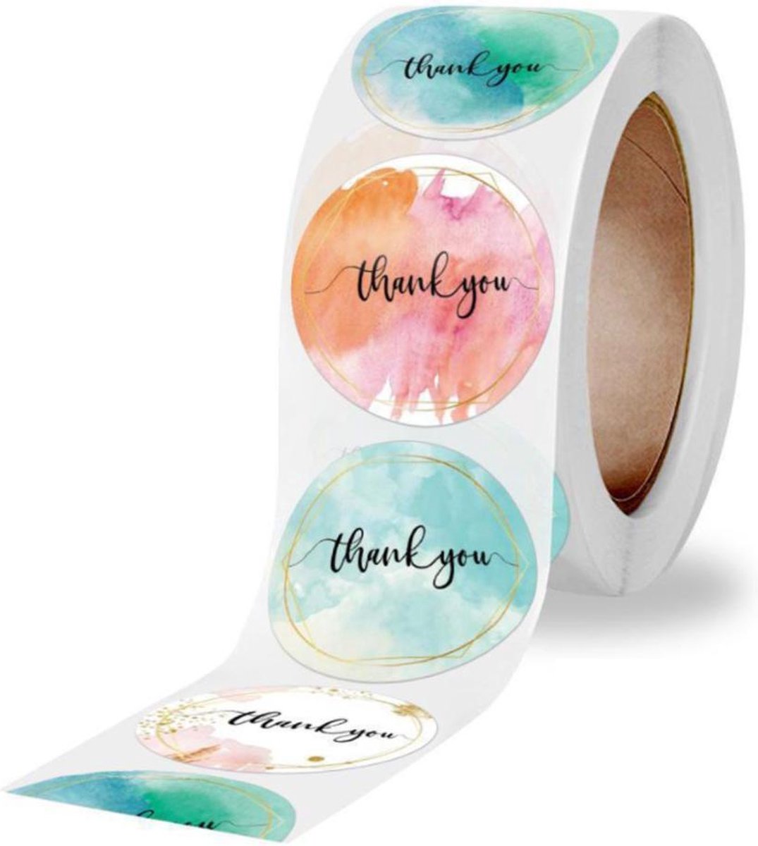 DW4Trading Stickerrol Thank You - Sluitstickers - Ø 2,6 cm - 500 Stuks - Aqua Kleuren