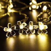 Lampe solaire à LED Décoration de jardin en forme de fleur de pêcher -6,5 m 30 lumières de type solaire (blanc chaud)