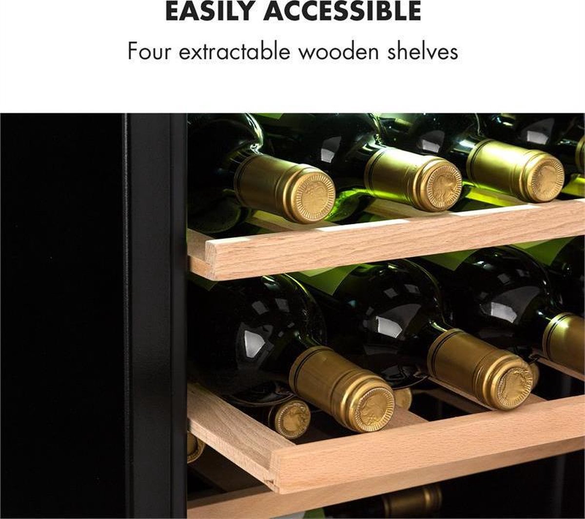 Klarstein Wijnkoeler Vinamour 19 Uno Wijnkoelkast 19 fl./65 l 4-18°C 40 dB glas - 62L 48 cm - voor Wijnliefhebber voor Bar - Glazen Deur Touch Houten Schappen - RVS - Display - Wijnklimaatkast - Wijnkast - Wine Cooler - Wine Fridge – foto 3