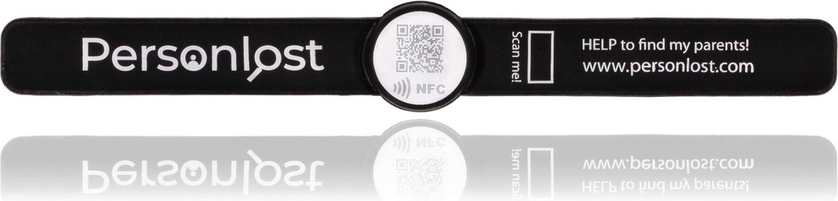 NoLongerLost - Unieke QR code - Armband - Slap on - Zwart - Waterproof