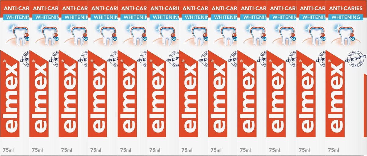 Elmex - Tandpasta - Anti-Cariës Whitening met Aminfluoride - 12 x 75 ML - Voordeelverpakking