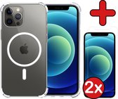 Hoes voor iPhone 12 Pro Hoesje Geschikt Voor Magsafe Compatible Shockproof Hoes Siliconen Case Met 2x Screenprotector - Transparant