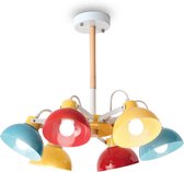 Hanglamp kinderkamer Ideal Lux Kinderlamp plafond -Kinderverlichting kleurrijk voor 6 lampen rood-geel-blauw Titti PL6