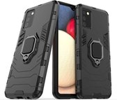 Samsung Galaxy A02s hoesje - MobyDefend Dubbelgelaagde Pantsercase Met Standaard - Zwart - GSM Hoesje - Telefoonhoesje Geschikt Voor: Samsung Galaxy A02s