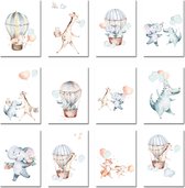 Wenskaarten - Verjaardagskaart - Luchtballon - Set van 12 stuks - Jongen - Meisje - Gedrukt op wit natuurkarton - Verjaardagskaart - Felicitatie - Zonder tekst - Kaartje met een st