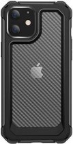 Backcover Shockproof Carbon Hoesje iPhone 12 Mini Zwart - Gratis Screen Protector - Telefoonhoesje - Smartphonehoesje