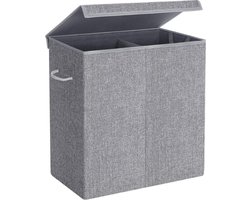 wasmand 142 L, waszak van imitatielinnen, wassorteerder, waskist met aparte vakken, magnetische deksel en handvatten, opvouwbaar, waszak afneembaar, grijs LCB02G