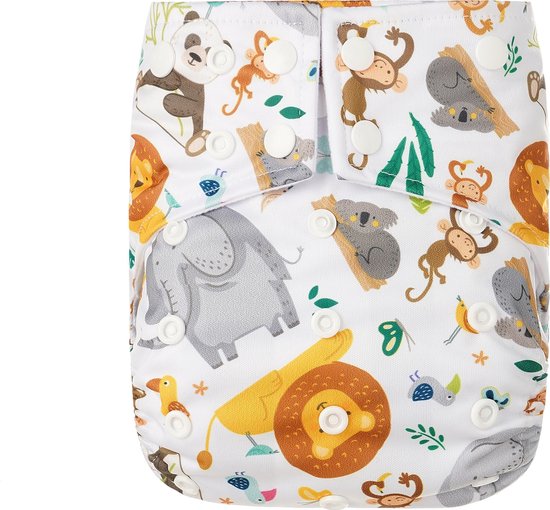 HappyBear - Pocketluier Wilde Dieren | 4-15kg - Onesize - Wasbare luiers - Herbruikbare luiers