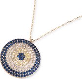 Hemels juwelier- 14k geelgouden ketting met hanger- Dames- Goud- HML503 - Cadeautje- Rondje- Blauw, wit- Moederdag aanbieding