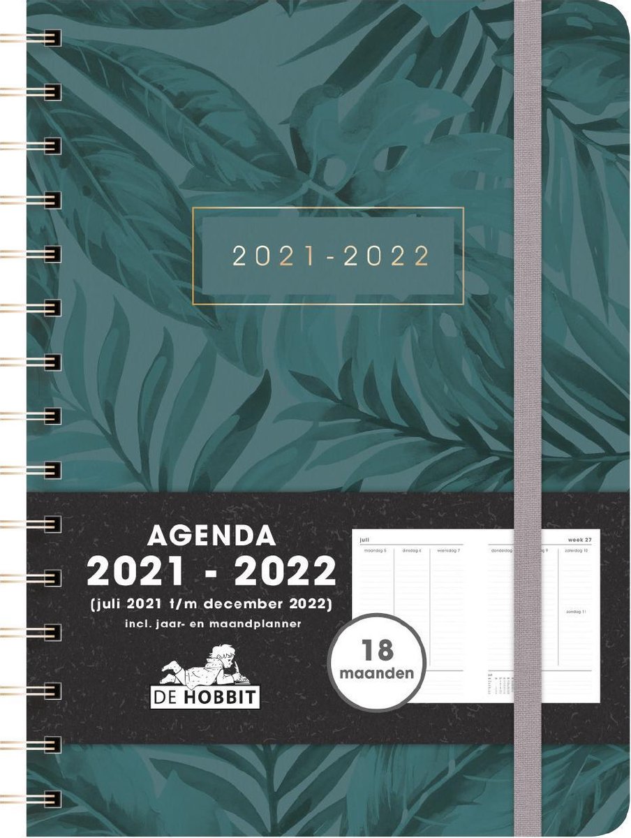 Hobbit schoolagenda 2021-2022 - 18 MAANDEN D4 - ringband - elastiek - 7 dagen over 2 pagina's - hard