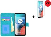 Motorola Moto E7 Hoesje - Motorola Moto E7 Screenprotector - Motorola Moto E7 Hoes Wallet Bookcase Turquoise + 2x Screenprotector