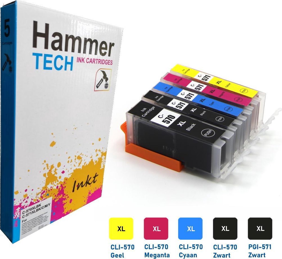 HammerTECH Canon inktcartridge - PGI-570XL / CLI-571XL - set van 5 – kleur en zwart