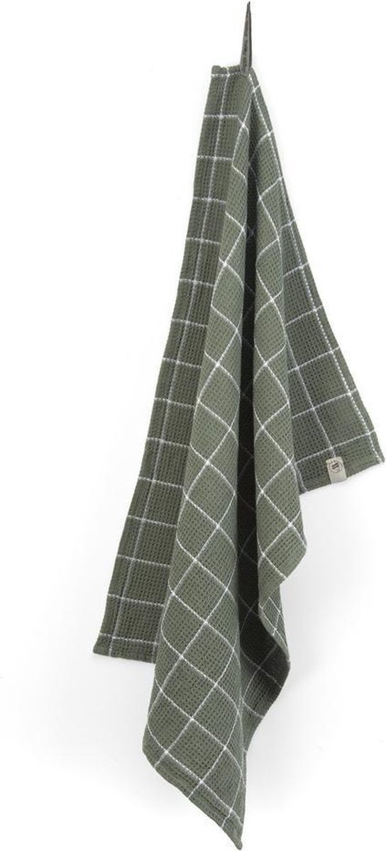 Walra Keukendoek Dry with Cubes - 50x70 - 100% Katoen - Legergroen