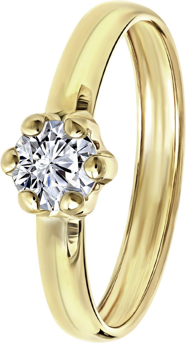 Lucardi Dames ring met zirkonia - Ring - Cadeau - 14 Karaat Goud - Geelgoud