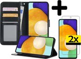 Samsung A52 Hoesje Book Case Met 2x Screenprotector - Samsung Galaxy A52 Case Wallet Cover - Samsung A52 Hoesje Met 2x Screenprotector - Zwart