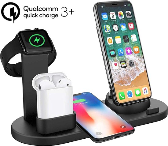 gallon Wreedheid Boekhouder 4 in 1 Draadloze Oplader- Oplaadstation Geschikt voor Apple iPhone, Apple  Watch en... | bol.com