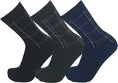 Set Saffiro herensokken met een gestreept patroon 43/46 - Katoen - 3 paar - blauw + zwart + donkergrijs