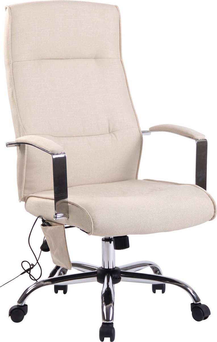 Bureaustoel - Massagestoel - Afstandsbediening - Ergonomisch - Kunstleer - Crème - 63x72x124 cm