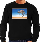Dieren sweater met kangoeroes foto - zwart - voor heren - Australische dieren cadeau trui - kleding / sweat shirt 2XL
